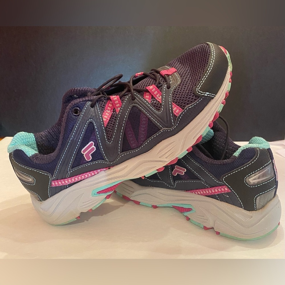 Fila Womens Navy Blue Pink Teal Athletic Running Shoes 5SH40139-463 Size 9